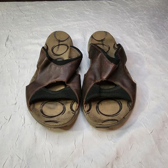 Merrell Womens Palmetto Brown Leather Slide Sandals Size 11 Cushioned Bohemian - Picture 2 of 7